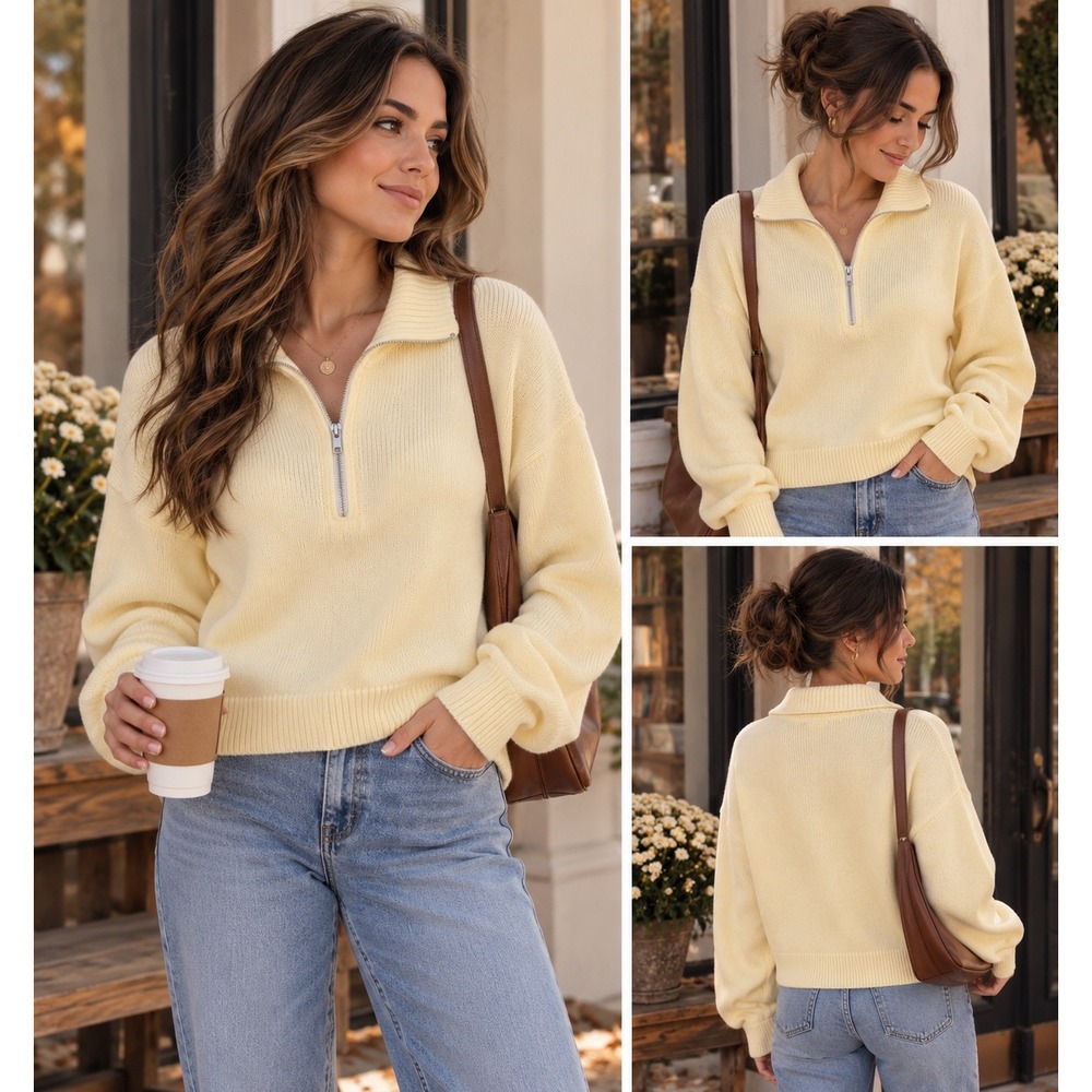 Cotton On Butter Yellow Half Zip Collared Sweater Women's Large L Cozy Knit